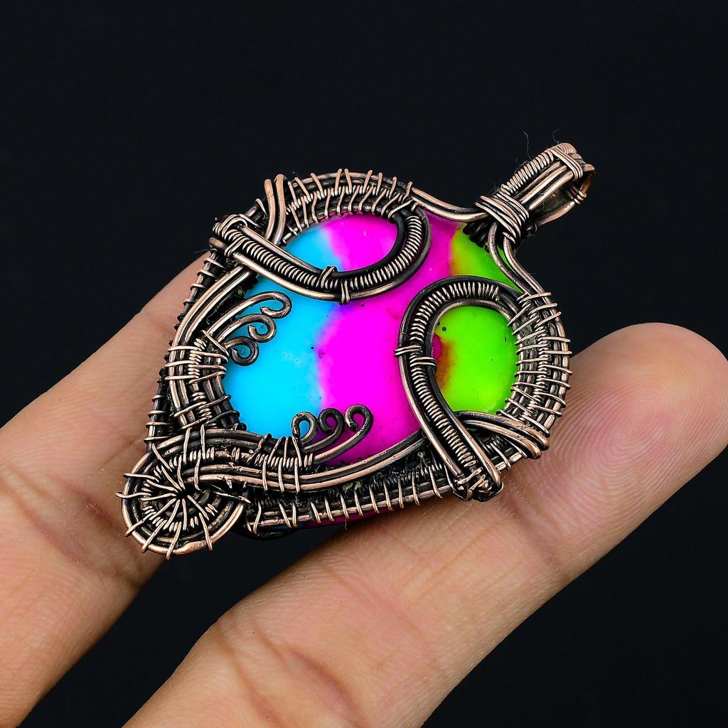 Multi Color Druzy Pendant, 999 Copper Wire Wrapped Gemstone Jewelry, Handmade Pendant, For Mother Day