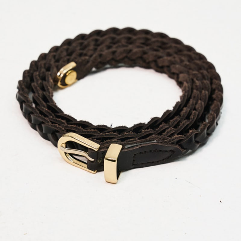 SORRY TOO MUCH LOVE Slim Point Woven Leather Belt_Brown