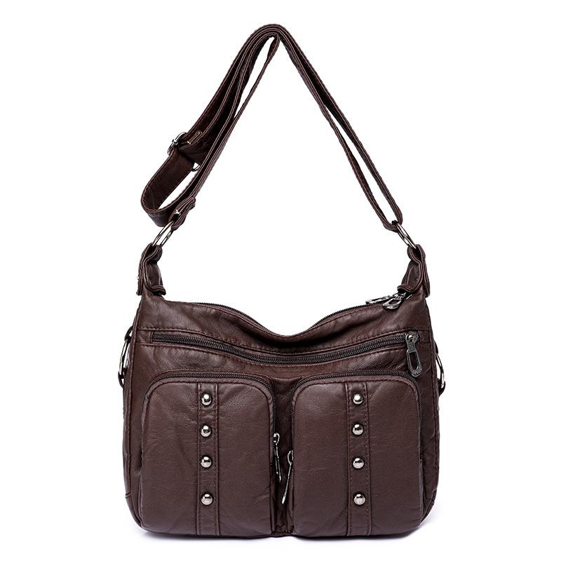 Fashionable and Fashionable Mother Bag Lightweight Simple Washing European and American Retro Small Square Bag Soft Leather Female Bag Mother-in-law