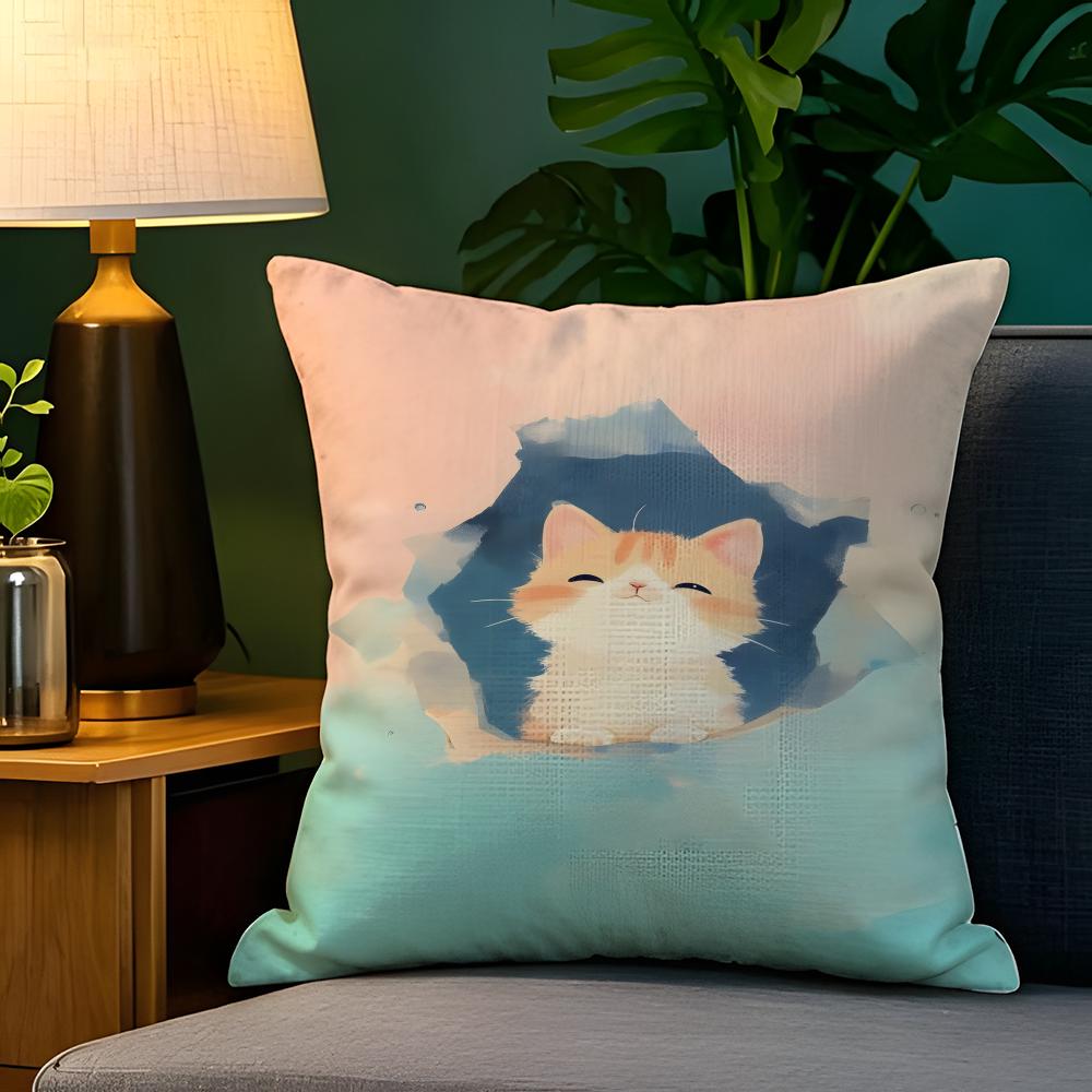 Sunny spring day leisurely cat Pillow Case Natural Linen Pillow Case DoubleSided Decor Sofa Pillowcase Home Decor