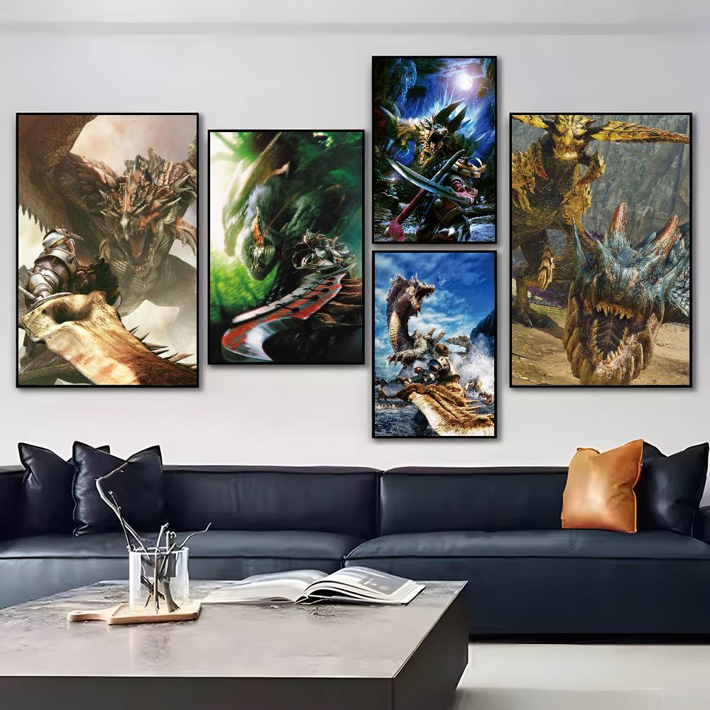 1 Stück Klassische Spiele M-Monster H-Jäger Poster Aufkleber Druck Wasserdichte Wandkunst Für Wohnzimmer Schlafzimmer Heimdekoration