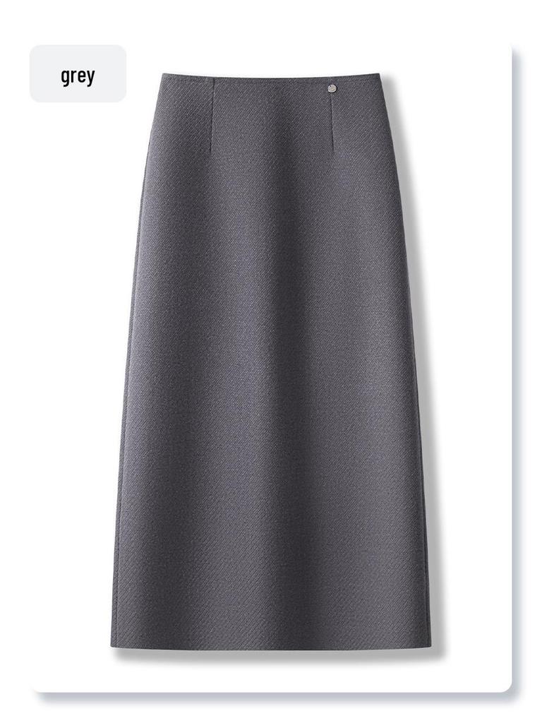 2024 Women's High Waist Red Angora Tweed Bodycon Midi Skirt - New Autumn/Winter Style