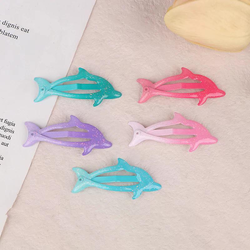 5Pcs Colorful Glitter Dolphin BB Hair Side Clips Barrettes For Girls Women Child Holiday Party Gift Hair Accessories Headwear