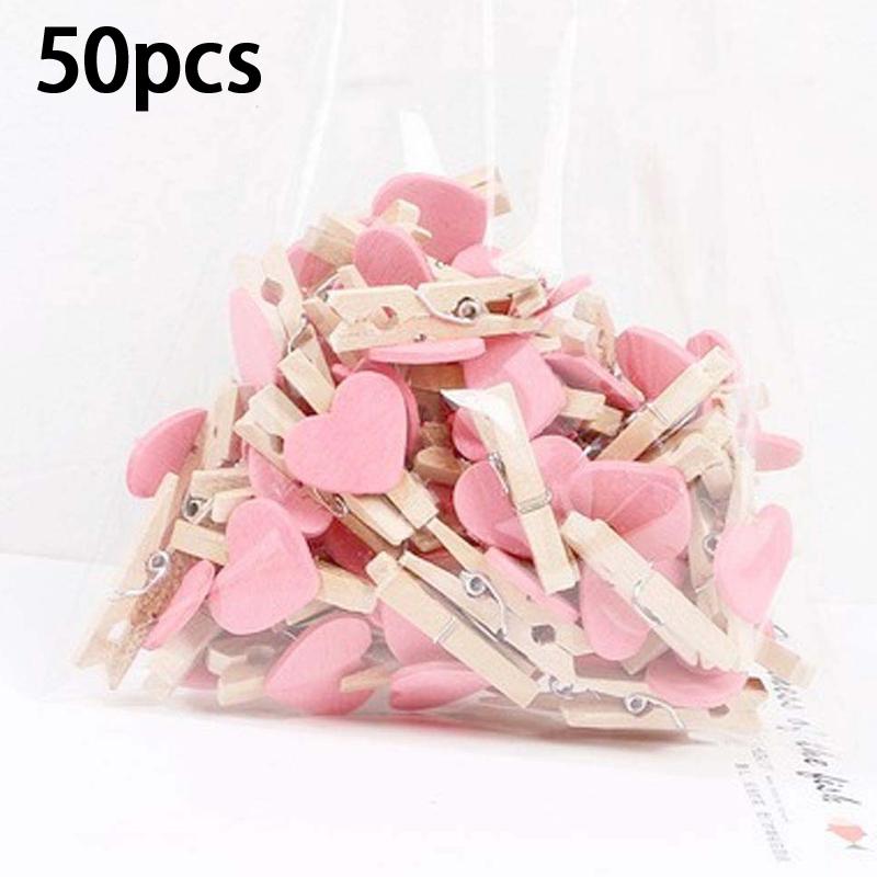 50Pcs Wooden Colored Love Heart Photo Clip Memo Paper Diy Photo Clips Wedding Decoration Postcard Clips Clothespin Home Decor