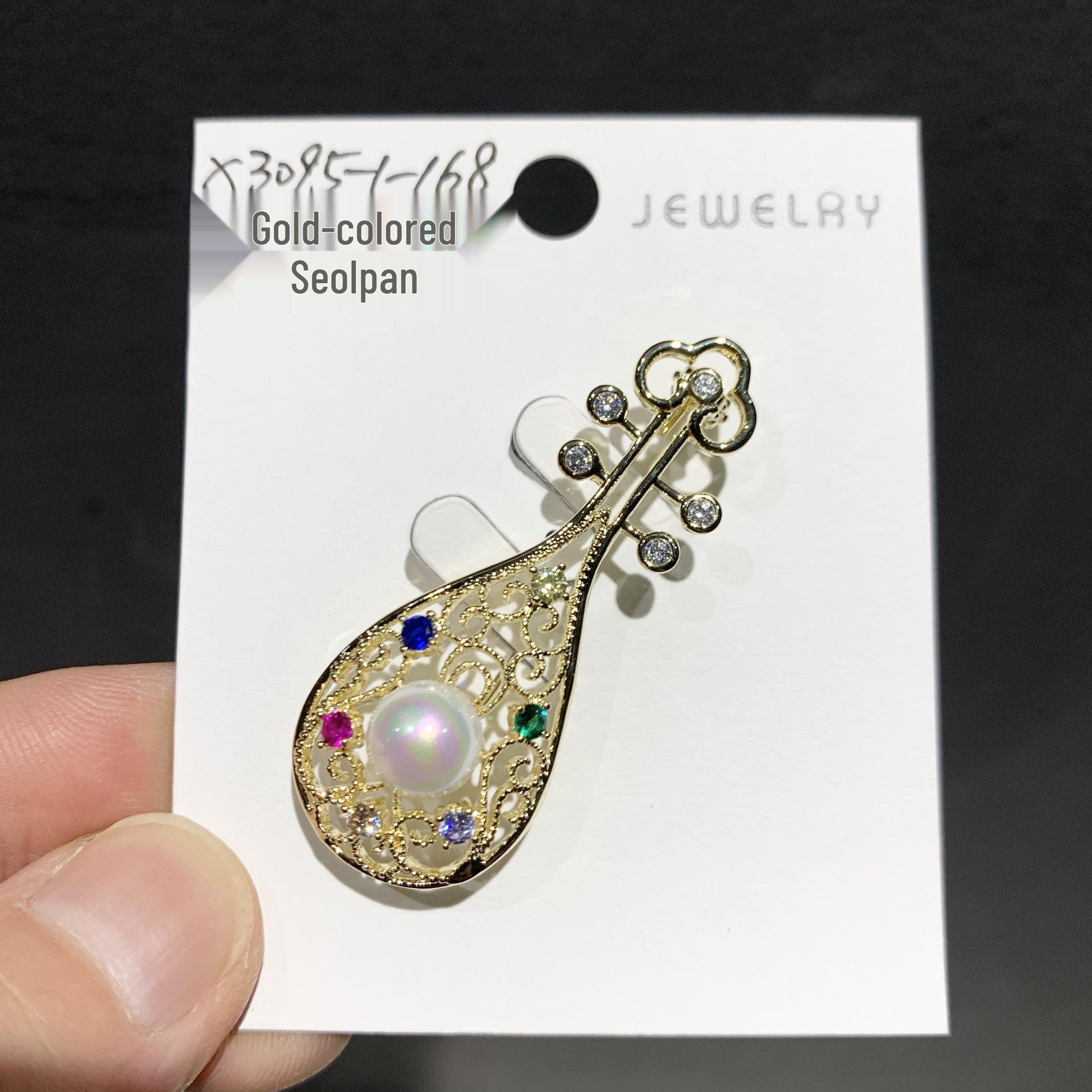 Elegant Chinese-Style Colorful Pearl Pipa Brooch for Cheongsam