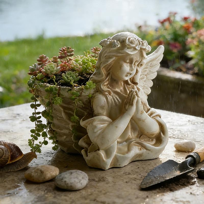 Retro Outdoor Garden Angel Flowerpot Courtyard Balcony Decoration Craft Flowerpot Statue Creative Accessory Gift for Friends