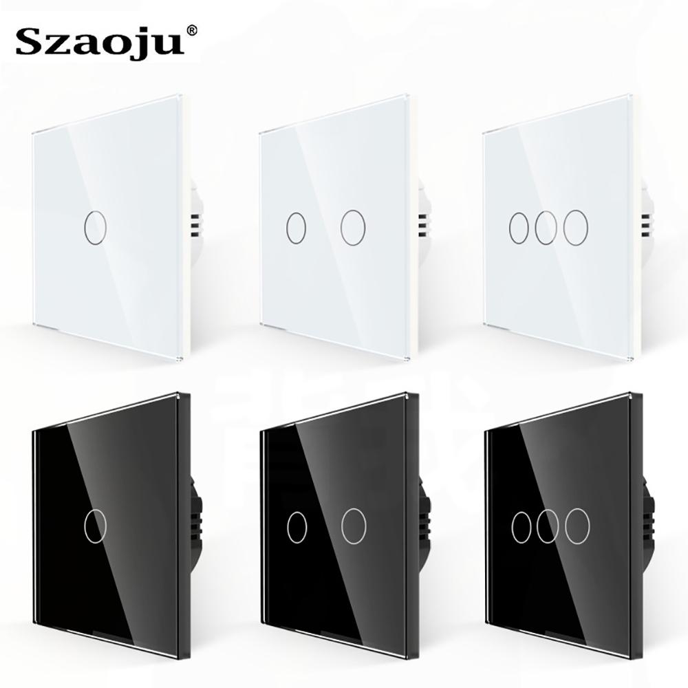 Szaoju EU Touch Switch AC100-240V Led Backlight Panel Tempered Crystal Glass Wall Light Sensory Switches 1/2/3 Gang