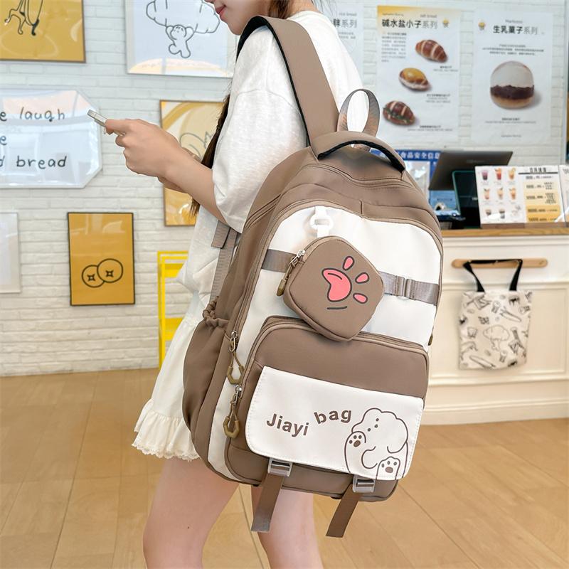 Cartoon Student Schoolbag Color Contrast Large Capacity Backpack with Coin Purse