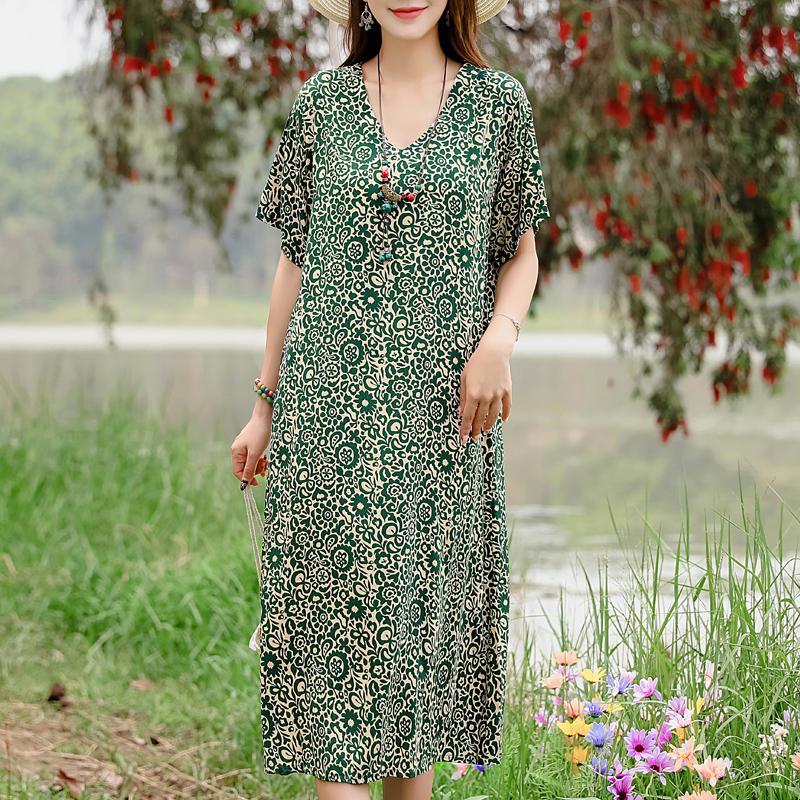 

Повсякденні жіночі сукні Літній Вінтажний одяг Великий розмір Елегантна літня довга сукня з коротким рукавом 5XL
