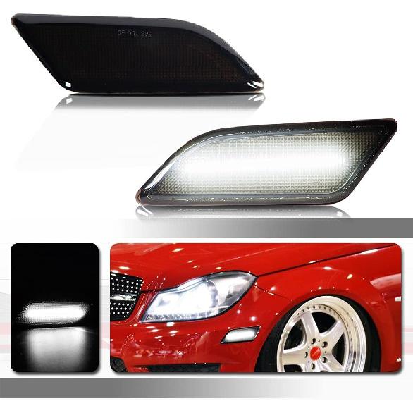 Smoked Lens for 2012 2013 2014 Mercedes Benz Pre-LCI W204 LCI C250 C300 C350 C63 AMG Coupe Base Sedan 4-Door OEM Front side marker lamp housings