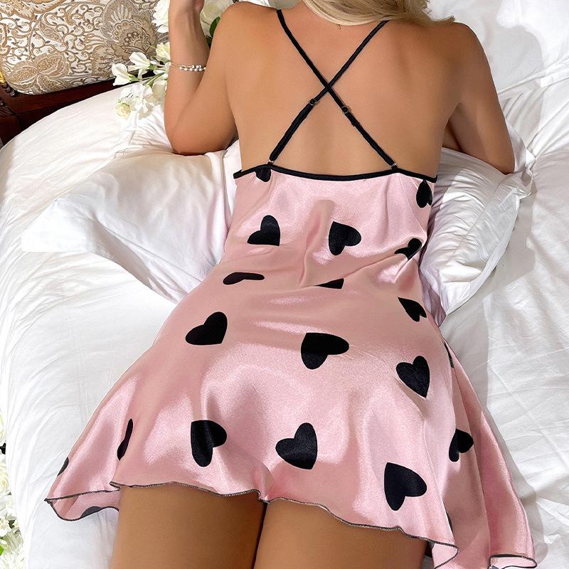 Pajama Women Slit Suspender Dress Outfit Satin Versatile Casual and Comfortable Women's Sexy and Charming Backless Sleeping Top