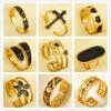 Vintage Black Enamel Jewelry Stainless Steel Ring Moon Star Flower Cross Heart Charm Rings For Women Men Accessories Open Anillo