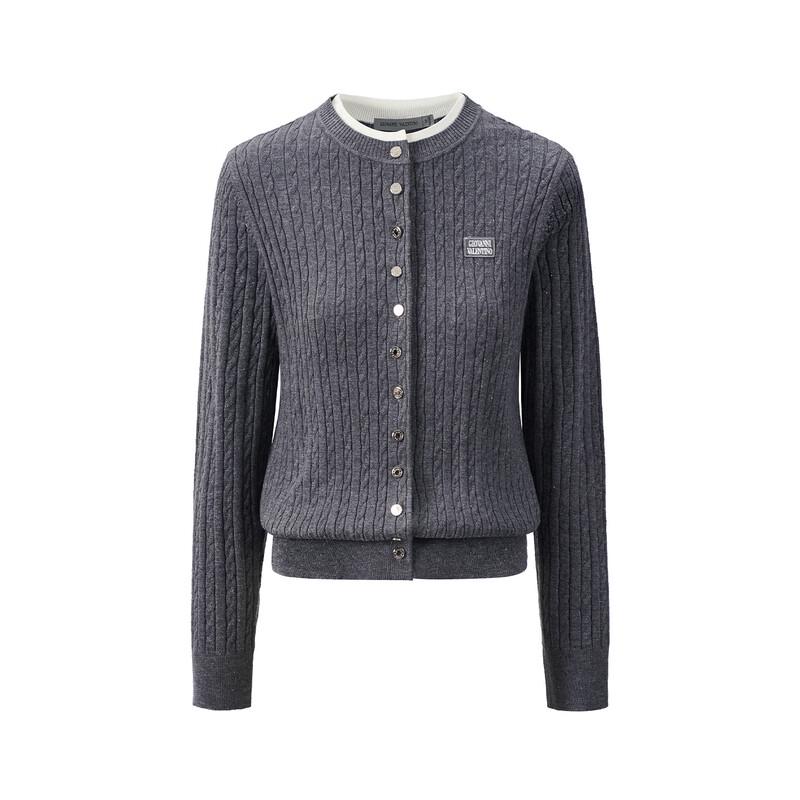 GIOVANNI VALENTINO Women's Short Wool Blend Round Neck Cardigan