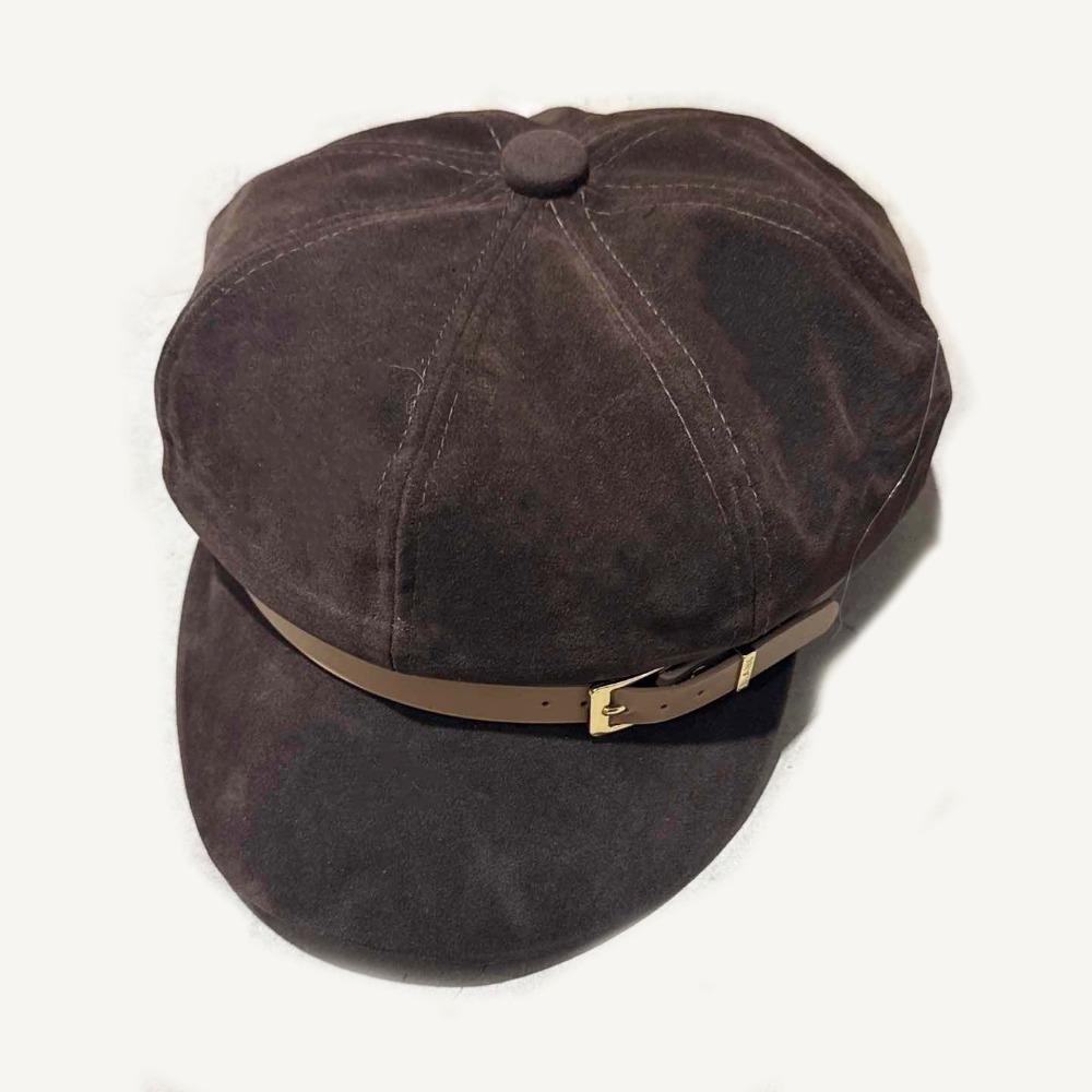 British Style Pu Leather Beret Belt Buckle Painter Hat Casual Suede Octagonal Hat  Autumn