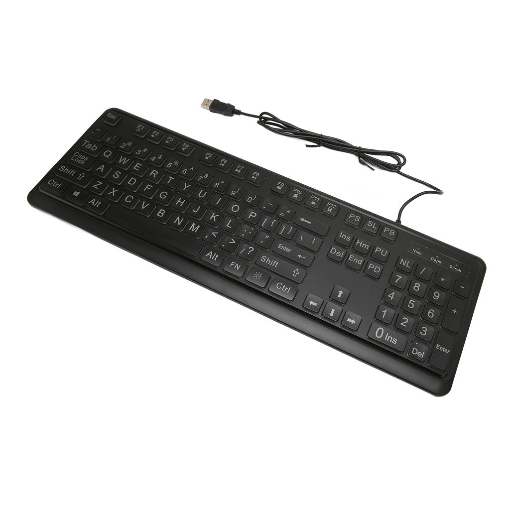 Large Print Keyboard Large Bold Letters 104 Keys Standard Full Size USB Wired White LED Backlit