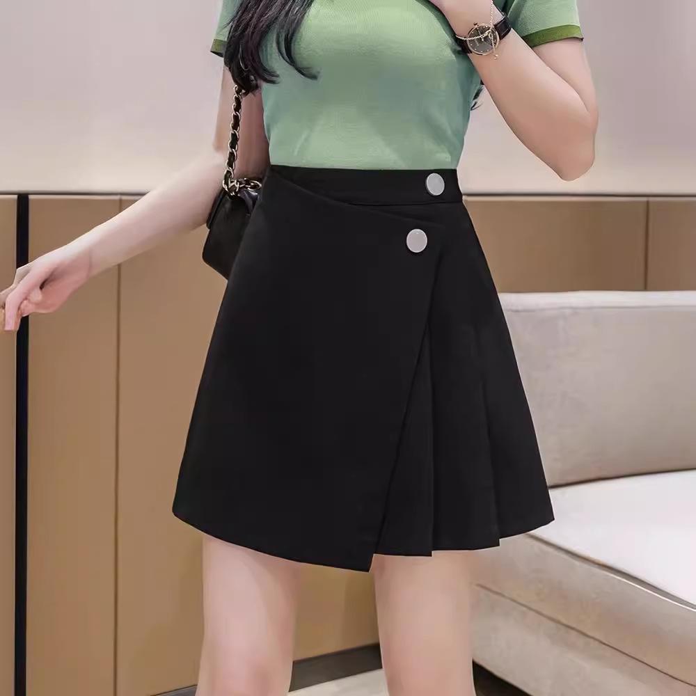 

Черная плиссированная юбка А-силуэта с высокой талией - Весна/Лето 2024, Женская короткая юбка с неровным краем, Защита от просвечивания, Приталенный дизайн. M чёрный