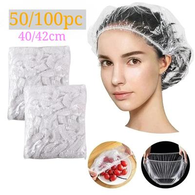 50/100Pcs 40/42cm Disposable Children Shower Cap for Hair Elastic Mesh Shape Plate Plastic Wrap Cover Food Grade Food Cover
