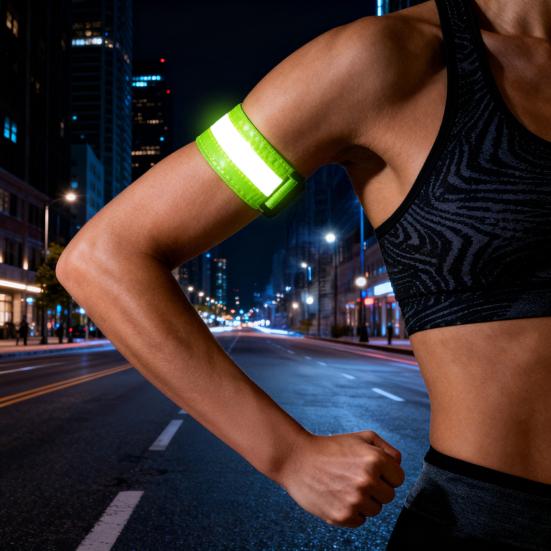 2Pcs LED Light-Up Armband High Visibility Luminous Reflective Safety Band Adjustable Outdoor Night Walking Running Riding