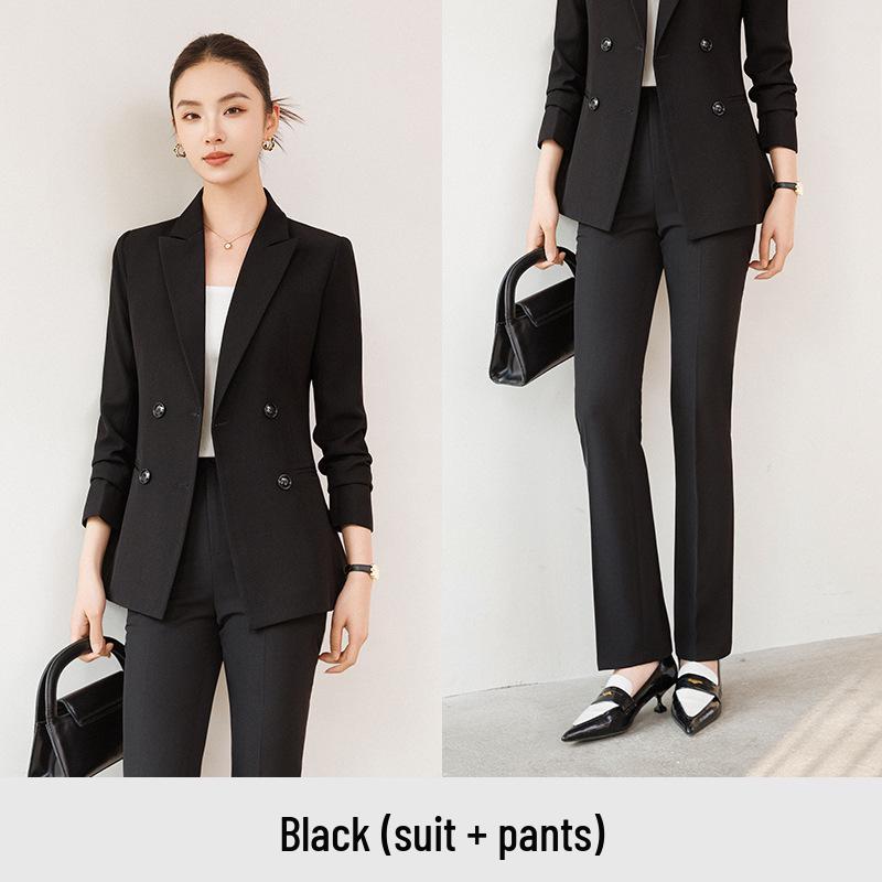 Women's Black Suit Set: Spring-Autumn Formal Workwear for Professional Occasions.