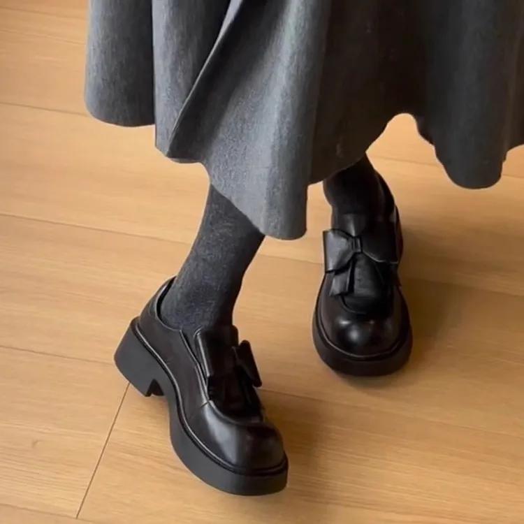 Fashion 2025 New Women's Loafers Bow Decor Round head Toe Flat Shoes for Women pu Leather Shallow Mouth Commuter Daily Casual Shoes