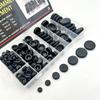 200 st svarta gummitätningsringar, sortimentstorlekar M7.14/M9.53/M12.07/M15.88/M19.05/M22.23/M25.4, dammtäta hålringar för trådskydd
