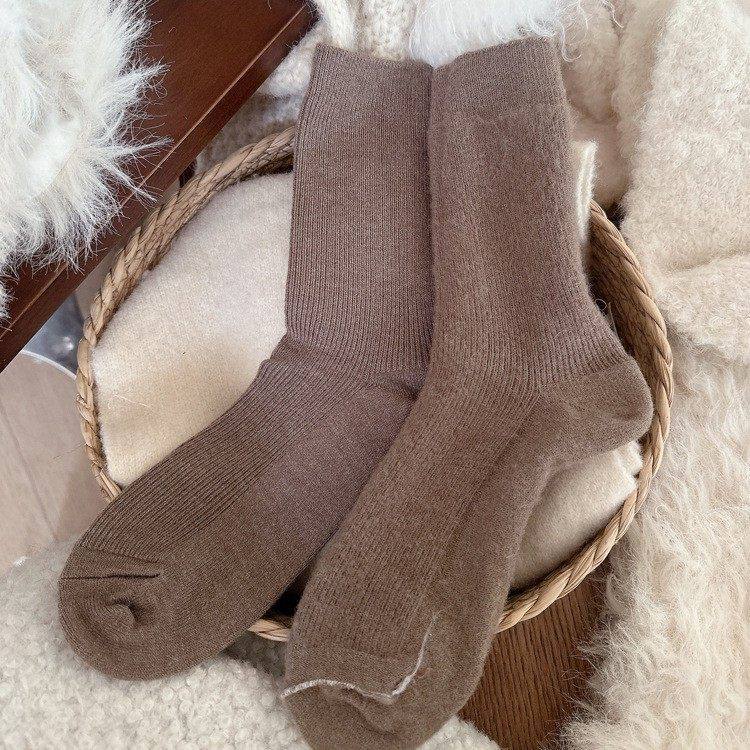 Socks Women'S Autumn And Winter Stacking Socks Piled And Thickened Warm Medium Tube Calf Socks Solid Color Basic New Year'S Boneless Cotton Socks