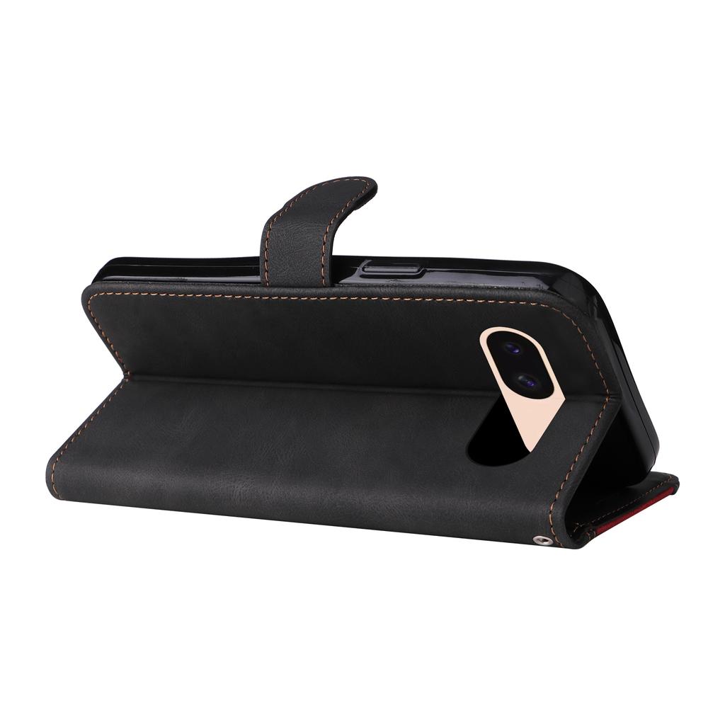 For Google Pixel 8a Case Three-color Splicing Leather Wallet Stand Cover with Strap