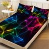 3pcs Geometric Pattern Flat Sheet 3D Printed Neon Colors Fitted Sheet Sets With Pillowcases No Filling Cool Visual For Teen Boys