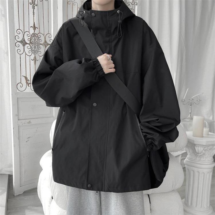 Men s Spring Hooded Jacket Charge Top New Solid Color Couple Jacket M чёрный