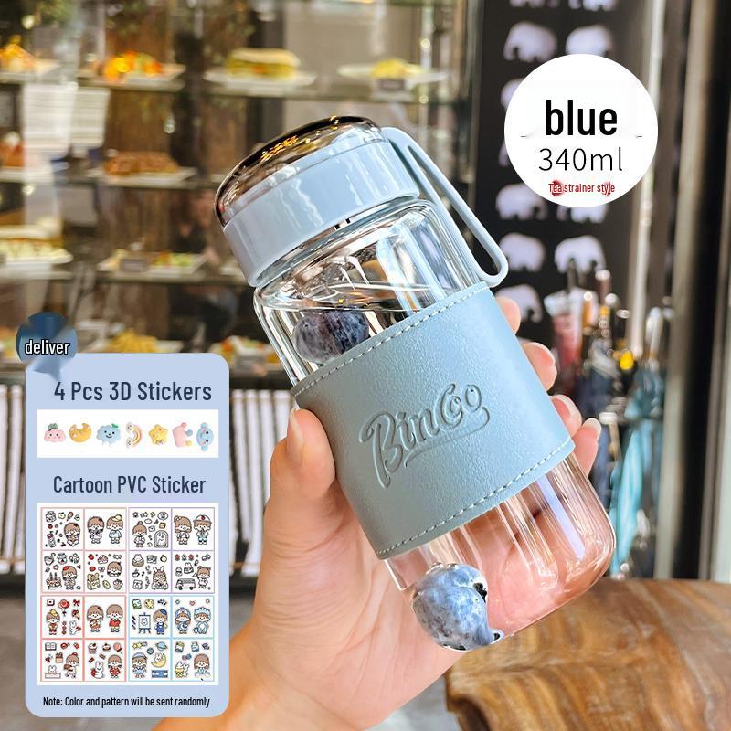 Portable Cute Glass Water Cup with Lid - Stylish Summer Tea Brewing Mug