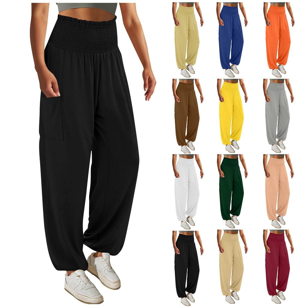 Damen Casual Hose, Farbe Hohe Taille Falten Leggings Casual Hose