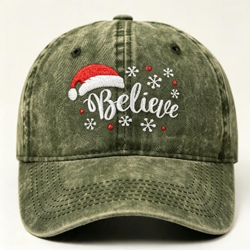 Embroidered Snowflake Baseball Cap Adjustable Strap Cotton Snowflake Embroidered Hat Breathable Vintage Wash Baseball Cap