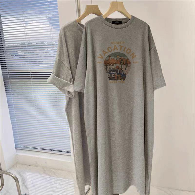 New Maternity Summer Top Fashion Pure Cotton Korean Version Loose Short-sleeved T-shirt Skirt Dress Medium and Long