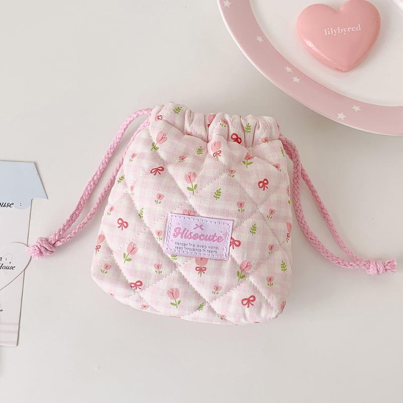 Cute Quilted Cotton Camera Bag Ins Style 1PCS Soft Shockproof Portable Storage Pouch for Student Photographers