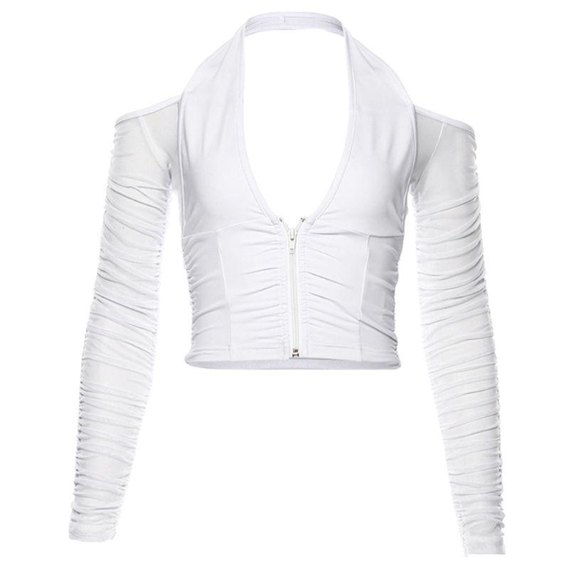Buy Women Halter Zipper V-Neck Crop Top 