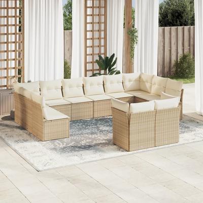 Vidaxl 12-Cz. Garden Furniture Set With Cushions, Beige, Poly Rattan