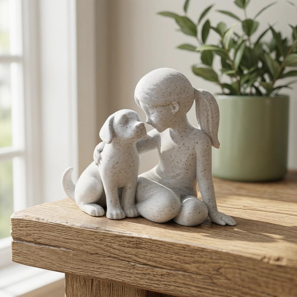 Cute Desktop Dog Figurine Creative Canine Statues Crafts Girl And Dog Statues  Home Decoration