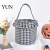 Easter Egg Hunt Carriers Halloween Basket, Plaid Ruffle Trick or Treat Candy Bucket with Handle Cloth Gift Bags for Birthdays Kids, Reusable