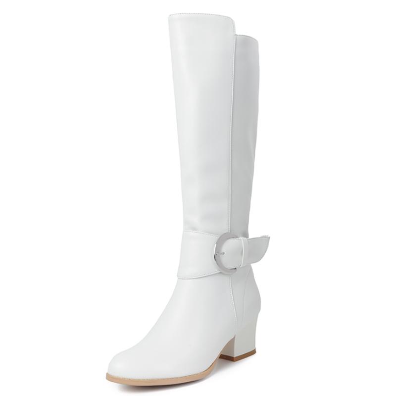 

Чорні Білі Жіночі Ботфорти Зимове Взуття Новинка 2024 Вінтаж Низькі Підбори Довгі Чоботи для Верхової Їзди Великий Розмір Водонепроникне 42 білий