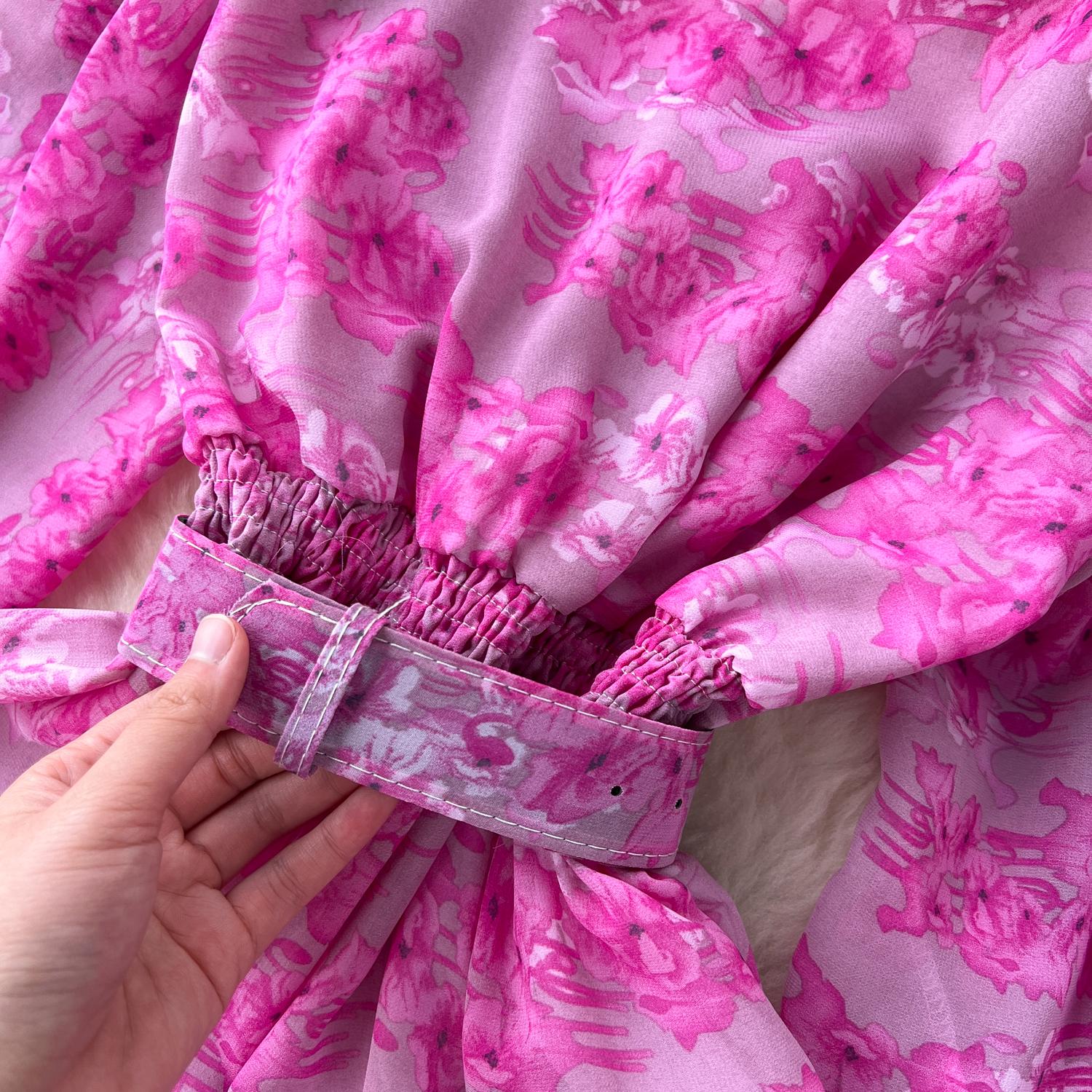 Осеннее винтажное женское платье миди с цветочным принтом — фото 9