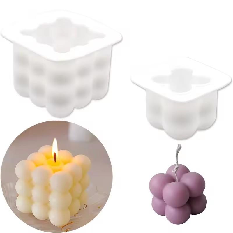 3D Cube Silicone Candle Mold DIY Crystal Epoxy Mould Small Round Ball Soap Molds Candle Making Tool Handcraft Decor Supplies