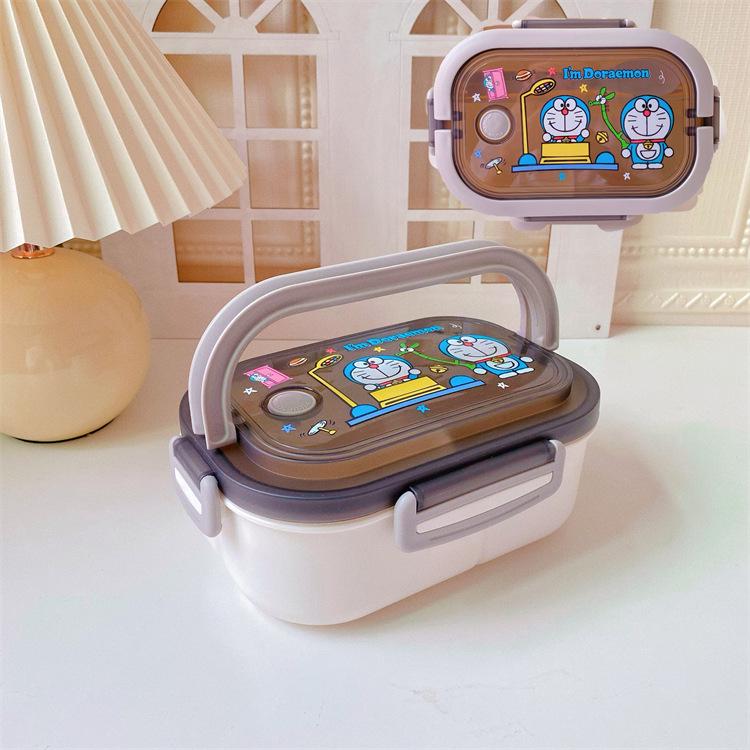 Portable Japanese Double-Layer Bento Lunch Box for Students & Office Workers - Large Capacity, Cartoon Design