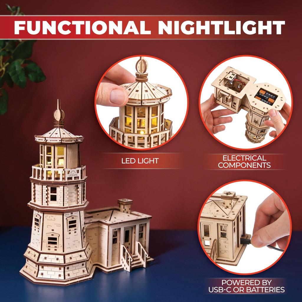 Ugears Split Rock Lighthouse Puzzle Wooden Craft Model No Glue or Tools Required - -