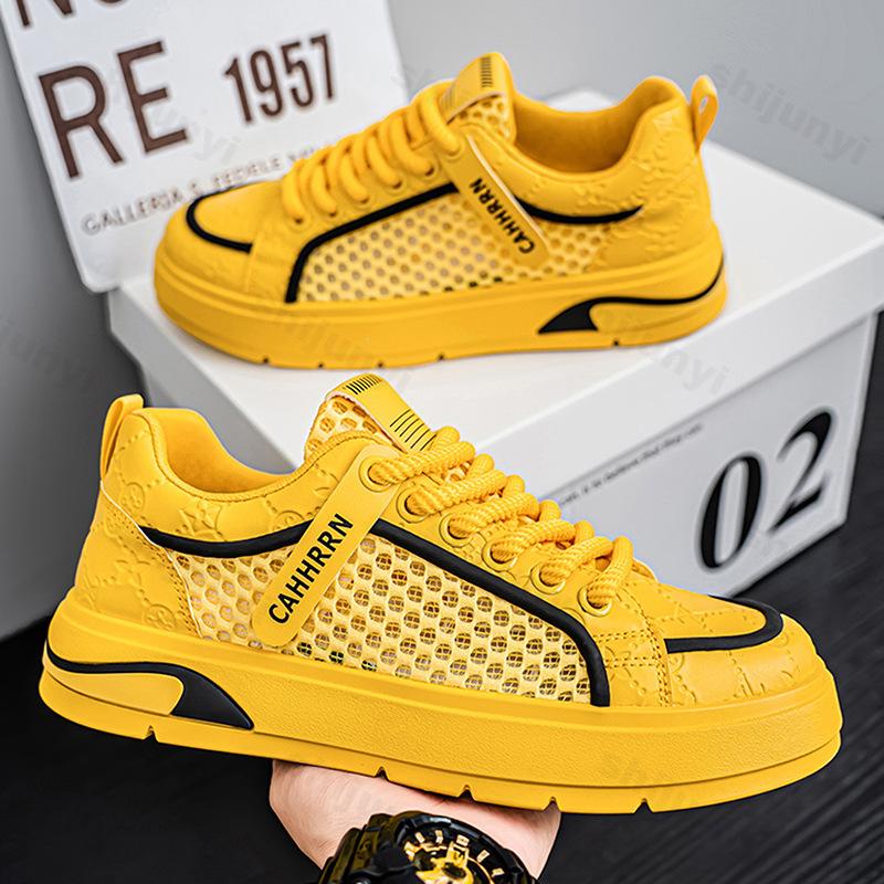

2026 Summer Color Blocked Fashi Trend Casual Sports Shoes Mesh Hollow Breathable Thick Soled Shoes Comfortable Chunky sneakers 39 жёлтый