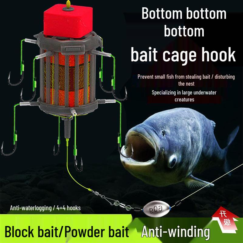 Silver Carp & Bighead Anti-Bottom Bait Cage Hook with Buoyant Flip-Plate for Grass Carp Bottom Fishing
