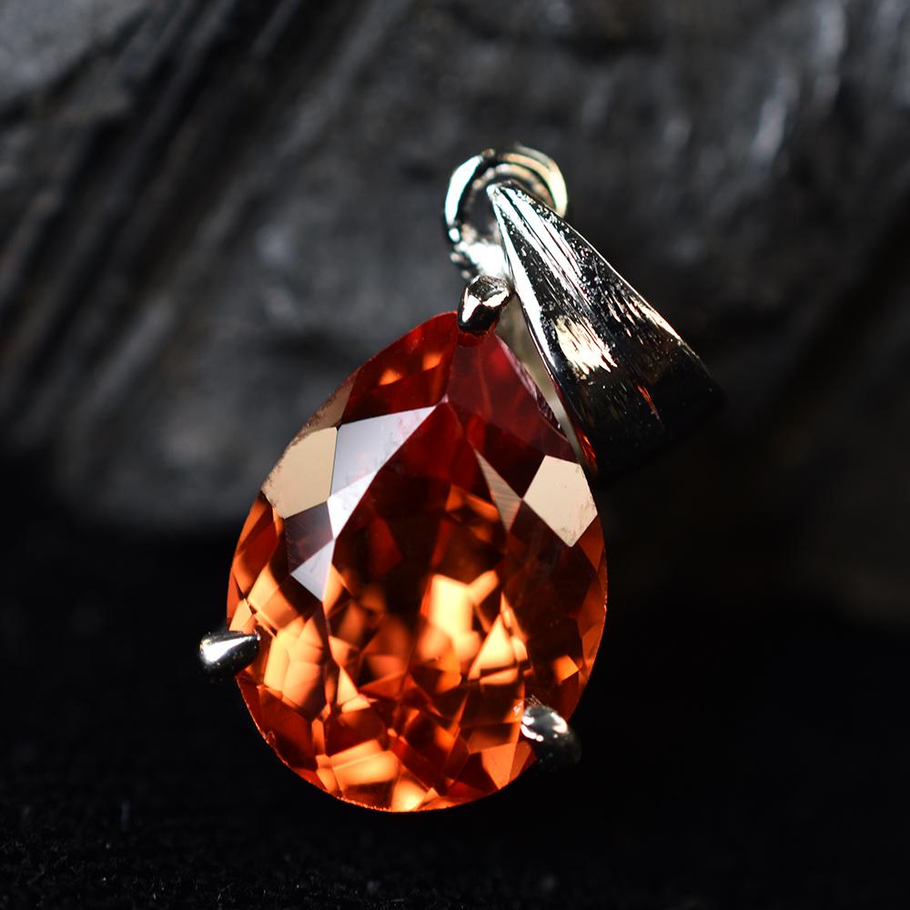 Orange Sapphire 925 Sterling Silver Pendant Certified 13 Ct Natural Gemstone