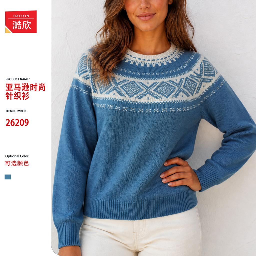 Women S Vintage Fair Isle Knit Sweater Loose Fit Round Neck For Autumn Winter