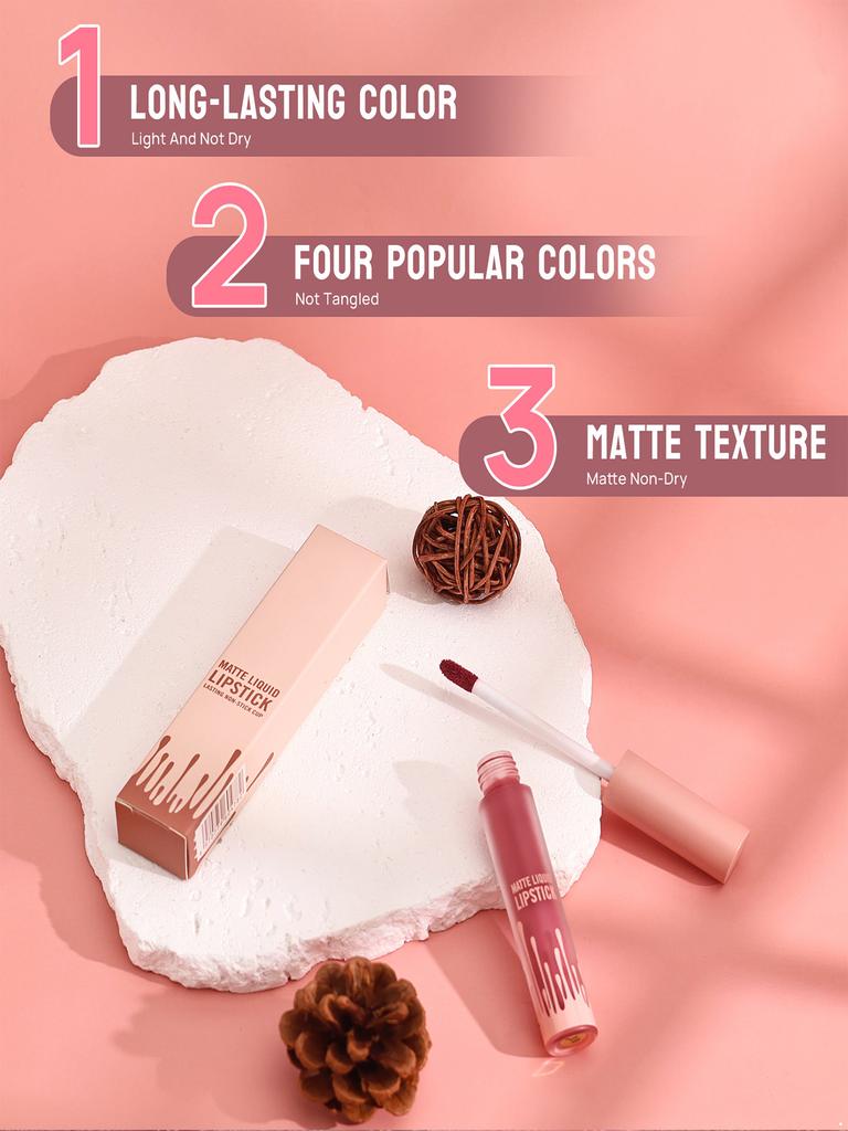 2er-Pack Matter Flüssig-Lippenstift für Frauen, Wasserdicht & Langhaltend, Nicht-Klebbender Pigmentierter Lipgloss, Alltags- bis Party-Make-up