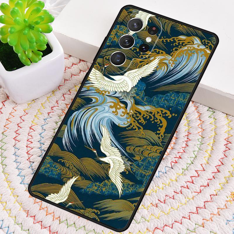 Japanese Cranes Art Silicone Phone Case For Samsung Galaxy note 10 pro S26 S25 S24 S23 S22 S21 Plus S25Ultra Capa Cover