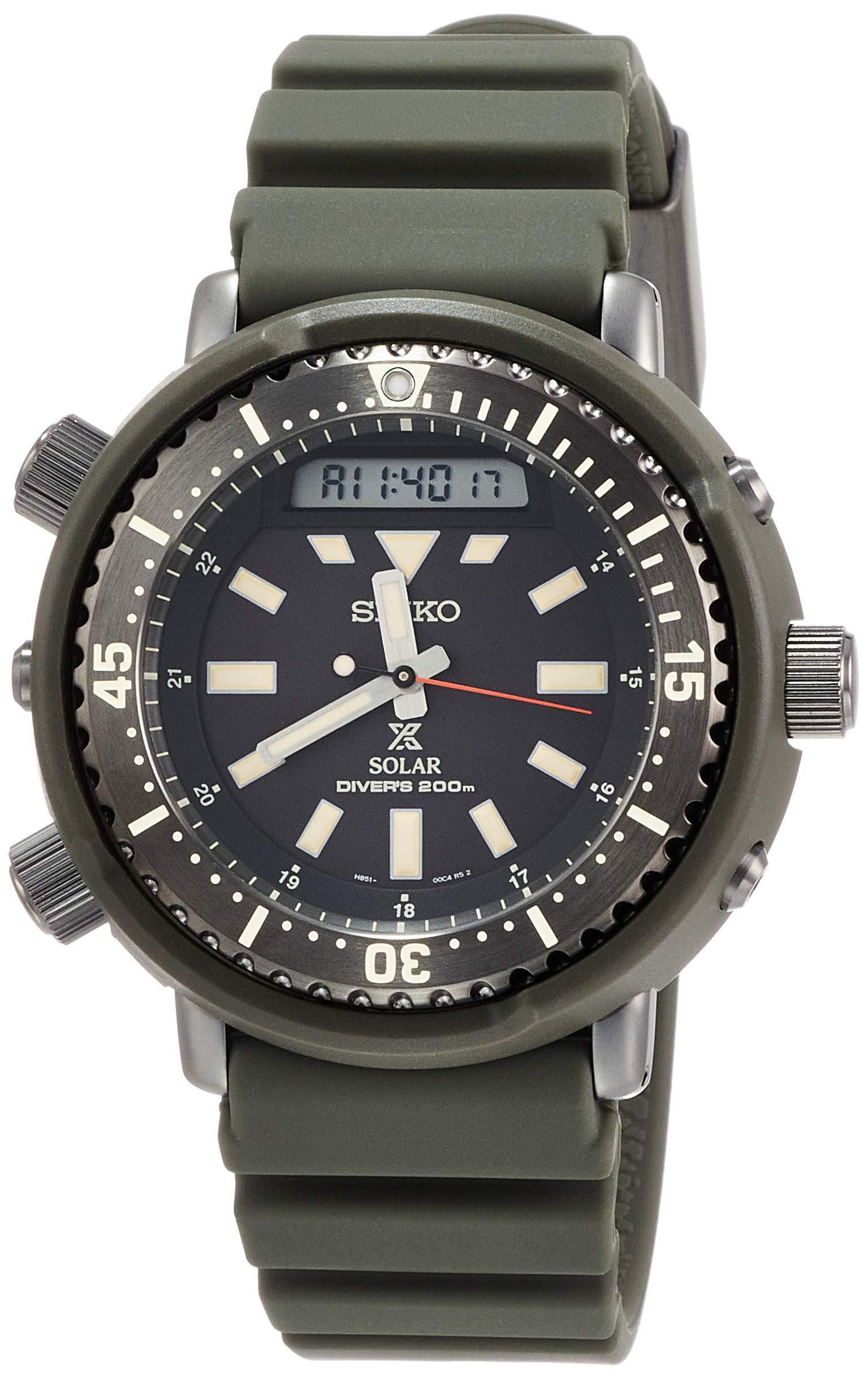 

Seiko Watch Prospex SBEQ009 Green 200m Water Digital Solar Watch with Alarm and Street Series Safari Look Men s Watch, Resistant, Display, Diver s